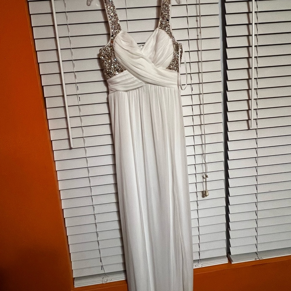 Three Pink Hearts White Maxi Dress with Silver Details